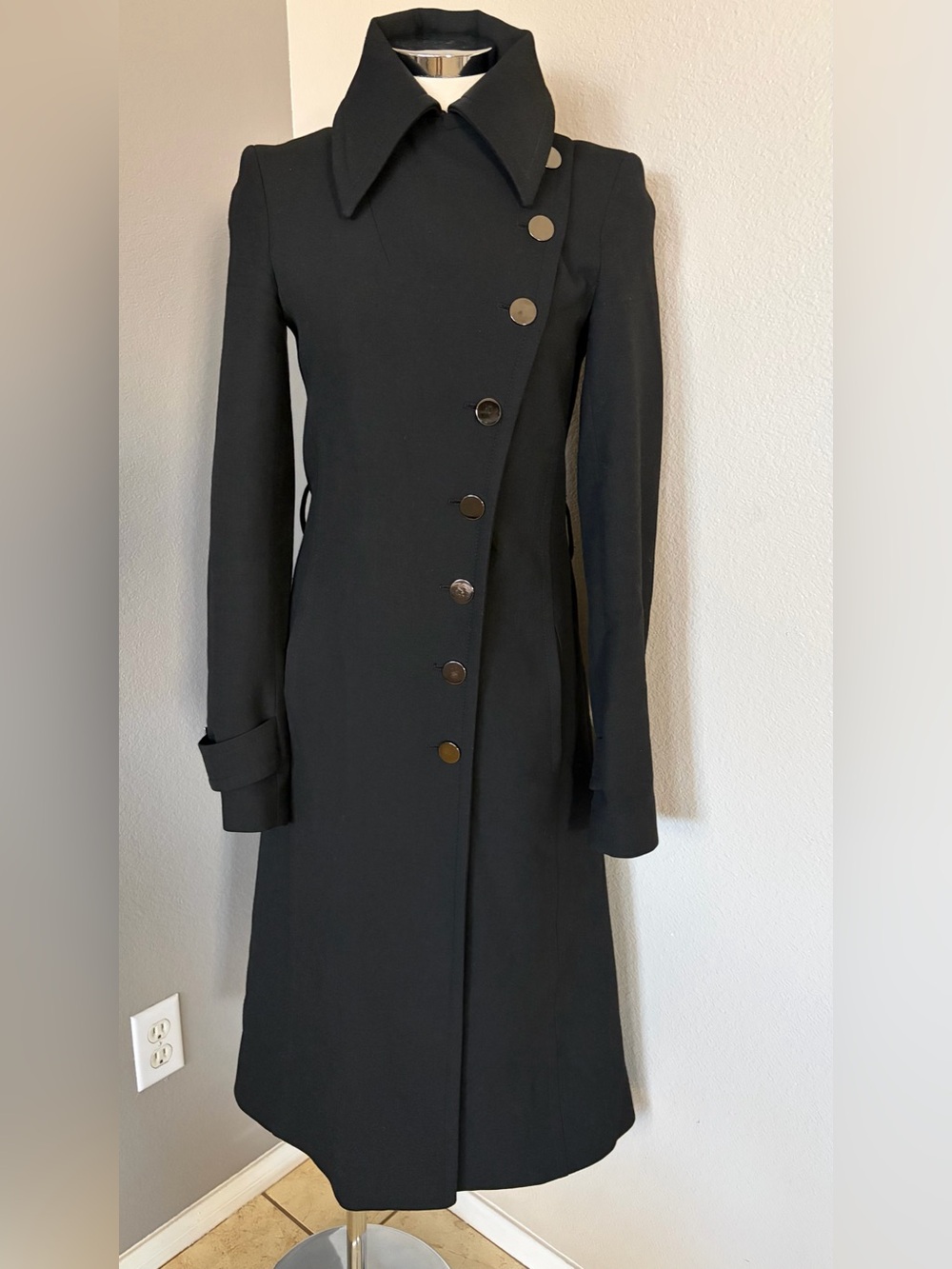 Zara Black Asymmetric Button Trench Coat